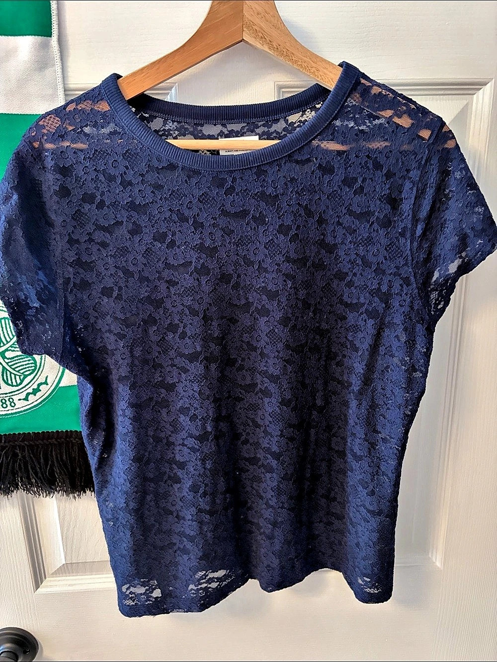 aerie Floral Lace Short Sleeve Top Blue Medium